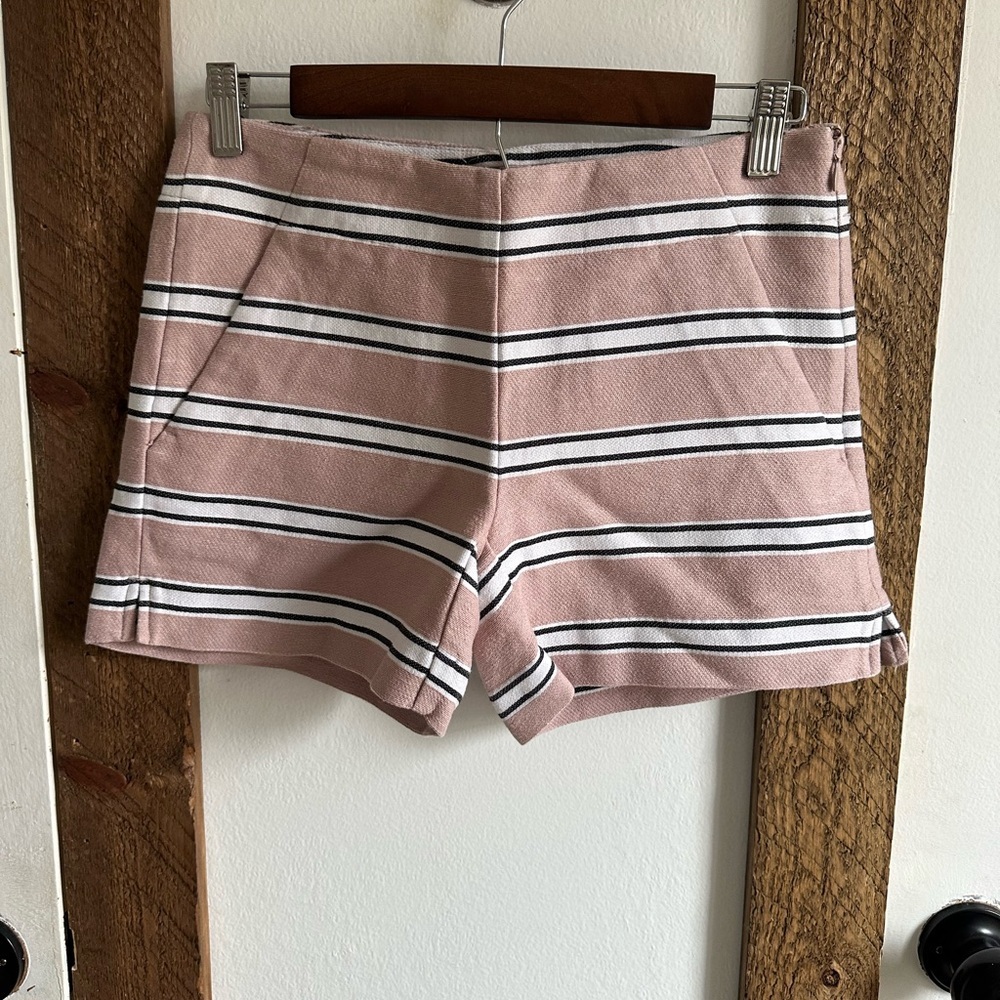 Ann Taylor LOFT Tailored Cotton Striped Shorts Size 00, Adobe Rose